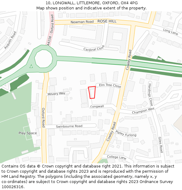 10, LONGWALL, LITTLEMORE, OXFORD, OX4 4PG: Location map and indicative extent of plot