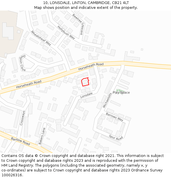 10, LONSDALE, LINTON, CAMBRIDGE, CB21 4LT: Location map and indicative extent of plot