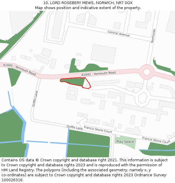 10, LORD ROSEBERY MEWS, NORWICH, NR7 0GX: Location map and indicative extent of plot