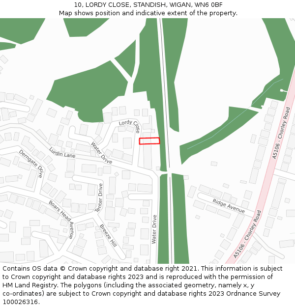 10, LORDY CLOSE, STANDISH, WIGAN, WN6 0BF: Location map and indicative extent of plot