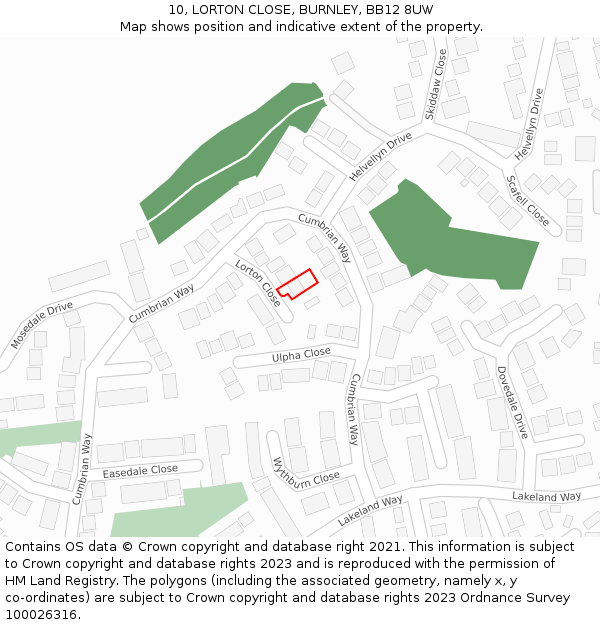 10, LORTON CLOSE, BURNLEY, BB12 8UW: Location map and indicative extent of plot