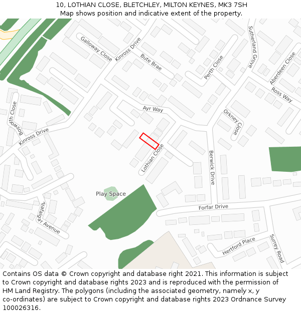 10, LOTHIAN CLOSE, BLETCHLEY, MILTON KEYNES, MK3 7SH: Location map and indicative extent of plot