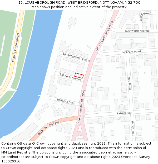 10, LOUGHBOROUGH ROAD, WEST BRIDGFORD, NOTTINGHAM, NG2 7QQ: Location map and indicative extent of plot