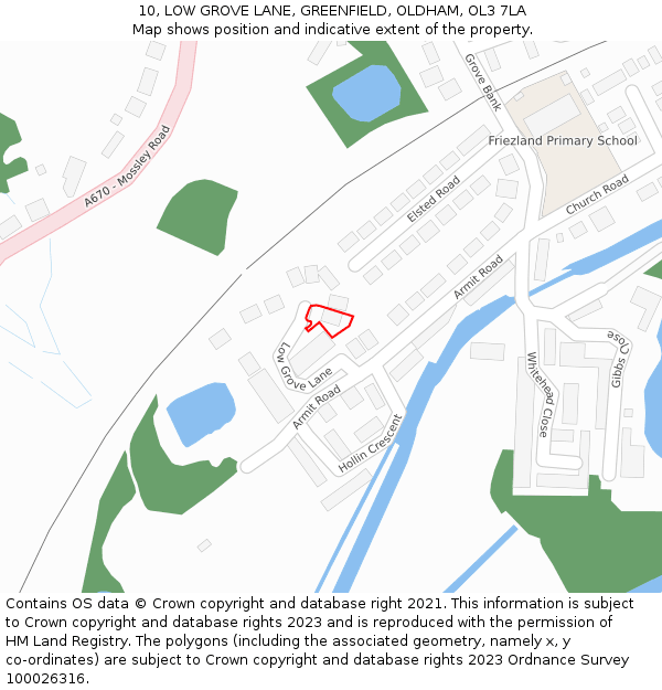 10, LOW GROVE LANE, GREENFIELD, OLDHAM, OL3 7LA: Location map and indicative extent of plot