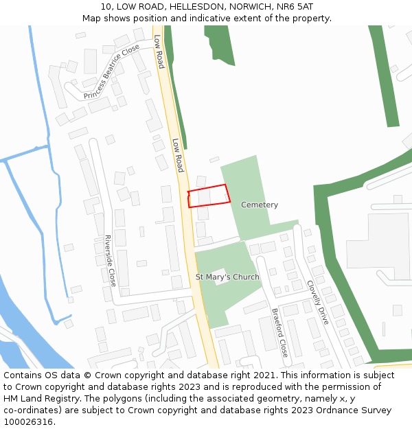 10, LOW ROAD, HELLESDON, NORWICH, NR6 5AT: Location map and indicative extent of plot