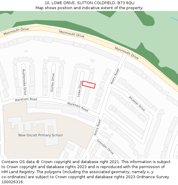 10, LOWE DRIVE, SUTTON COLDFIELD, B73 6QU: Location map and indicative extent of plot