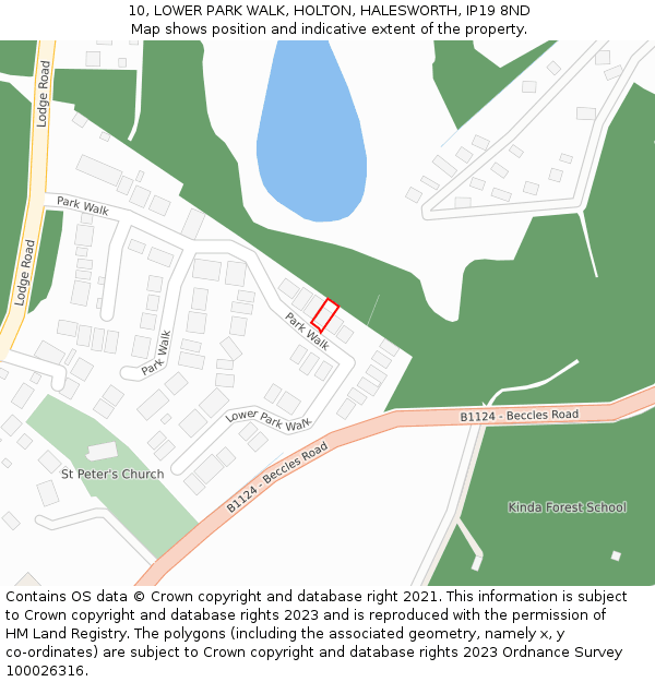 10, LOWER PARK WALK, HOLTON, HALESWORTH, IP19 8ND: Location map and indicative extent of plot