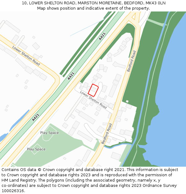 10, LOWER SHELTON ROAD, MARSTON MORETAINE, BEDFORD, MK43 0LN: Location map and indicative extent of plot