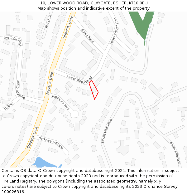 10, LOWER WOOD ROAD, CLAYGATE, ESHER, KT10 0EU: Location map and indicative extent of plot