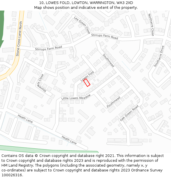 10, LOWES FOLD, LOWTON, WARRINGTON, WA3 2XD: Location map and indicative extent of plot