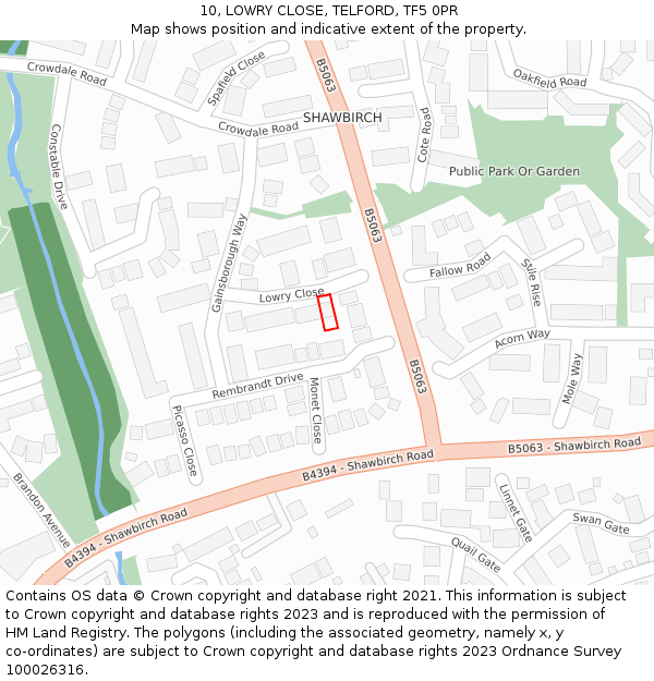 10, LOWRY CLOSE, TELFORD, TF5 0PR: Location map and indicative extent of plot