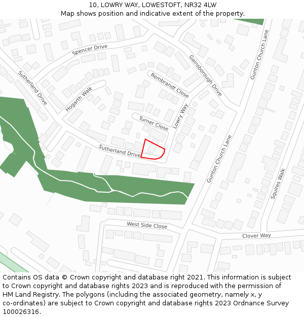 10, LOWRY WAY, LOWESTOFT, NR32 4LW: Location map and indicative extent of plot