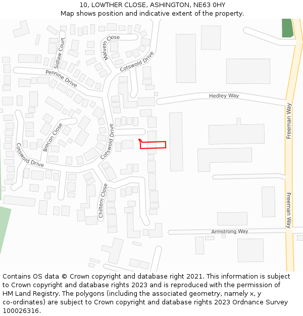 10, LOWTHER CLOSE, ASHINGTON, NE63 0HY: Location map and indicative extent of plot