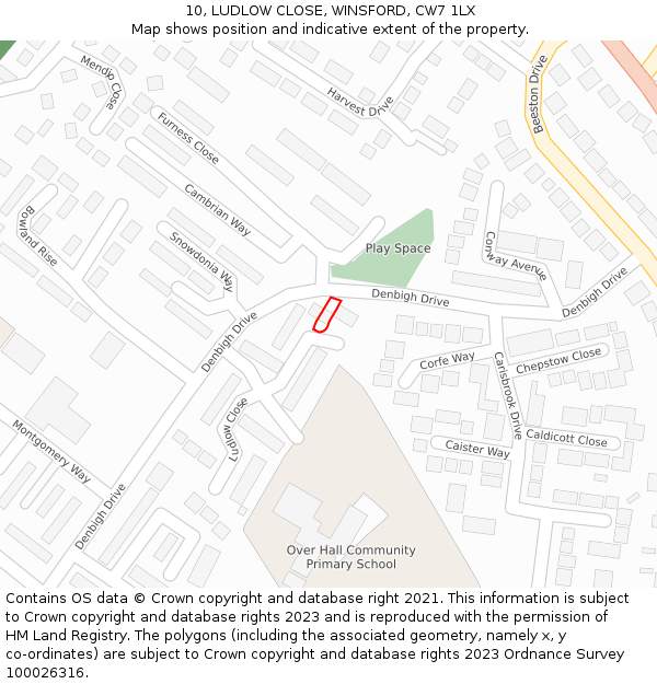 10, LUDLOW CLOSE, WINSFORD, CW7 1LX: Location map and indicative extent of plot