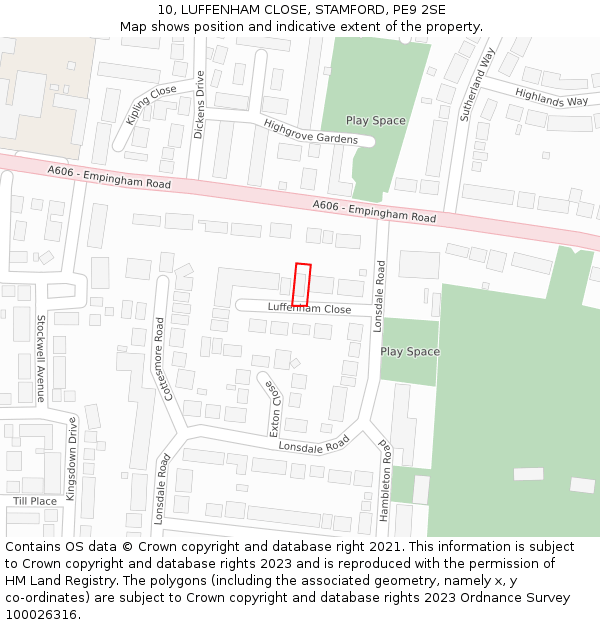 10, LUFFENHAM CLOSE, STAMFORD, PE9 2SE: Location map and indicative extent of plot