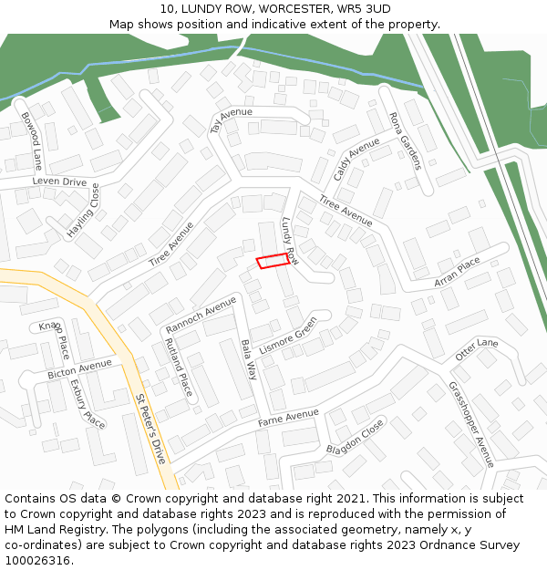 10, LUNDY ROW, WORCESTER, WR5 3UD: Location map and indicative extent of plot
