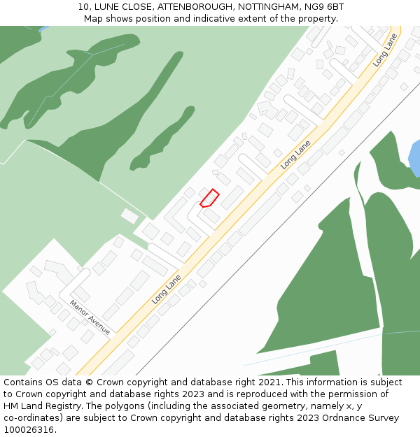 10, LUNE CLOSE, ATTENBOROUGH, NOTTINGHAM, NG9 6BT: Location map and indicative extent of plot