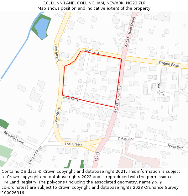 10, LUNN LANE, COLLINGHAM, NEWARK, NG23 7LP: Location map and indicative extent of plot