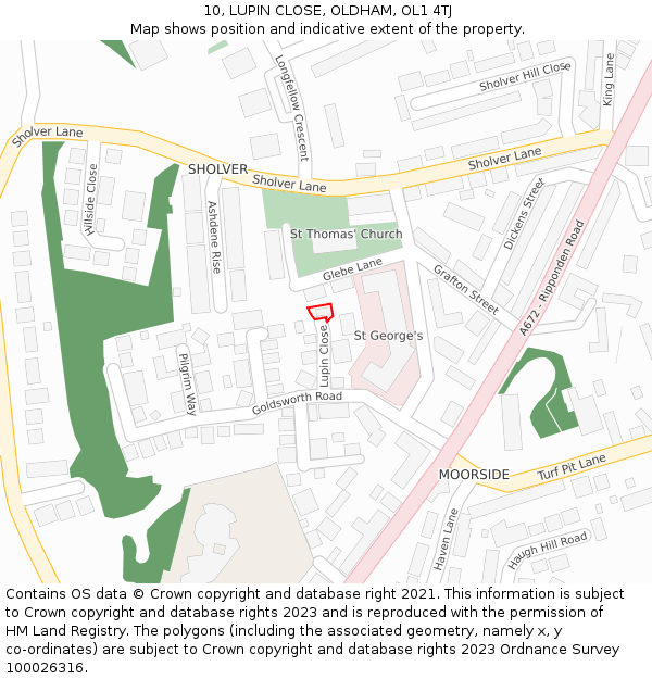 10, LUPIN CLOSE, OLDHAM, OL1 4TJ: Location map and indicative extent of plot