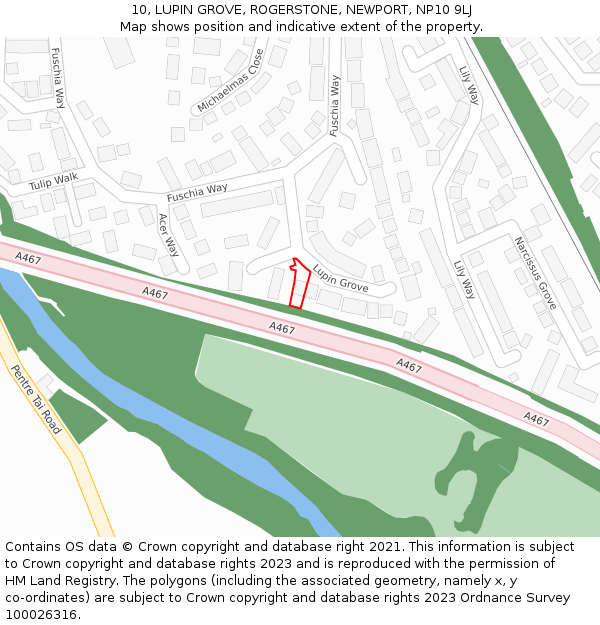 10, LUPIN GROVE, ROGERSTONE, NEWPORT, NP10 9LJ: Location map and indicative extent of plot