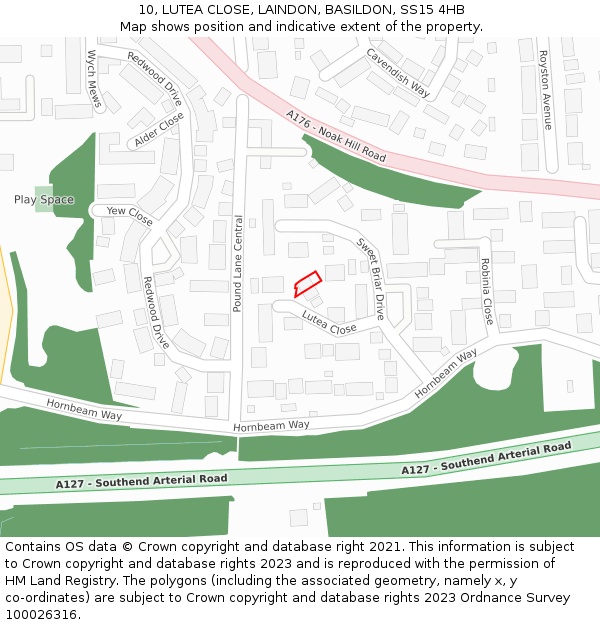 10, LUTEA CLOSE, LAINDON, BASILDON, SS15 4HB: Location map and indicative extent of plot