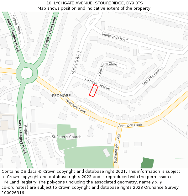 10, LYCHGATE AVENUE, STOURBRIDGE, DY9 0TS: Location map and indicative extent of plot