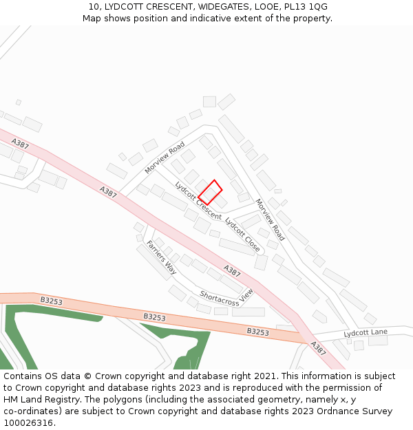 10, LYDCOTT CRESCENT, WIDEGATES, LOOE, PL13 1QG: Location map and indicative extent of plot