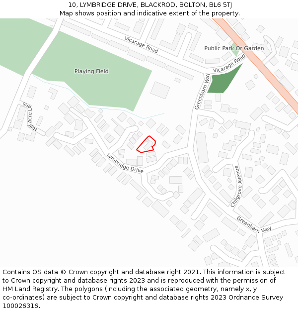 10, LYMBRIDGE DRIVE, BLACKROD, BOLTON, BL6 5TJ: Location map and indicative extent of plot