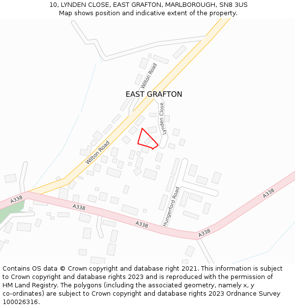 10, LYNDEN CLOSE, EAST GRAFTON, MARLBOROUGH, SN8 3US: Location map and indicative extent of plot