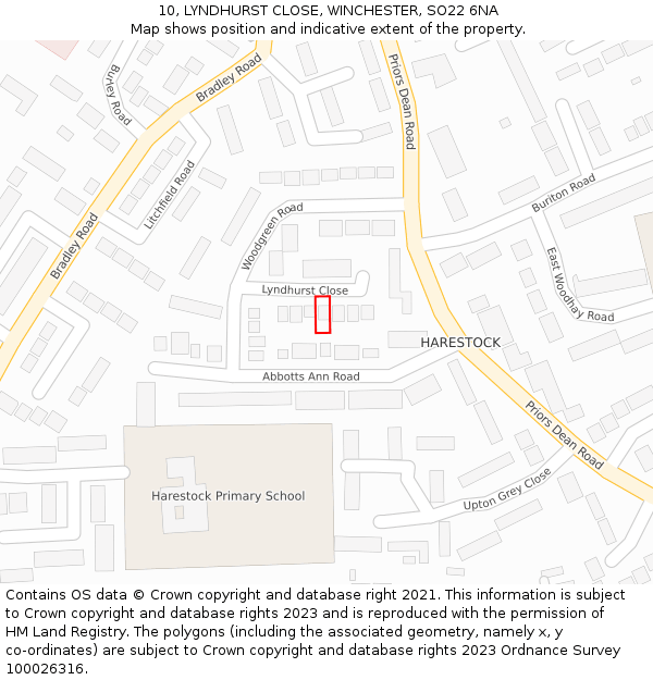 10, LYNDHURST CLOSE, WINCHESTER, SO22 6NA: Location map and indicative extent of plot
