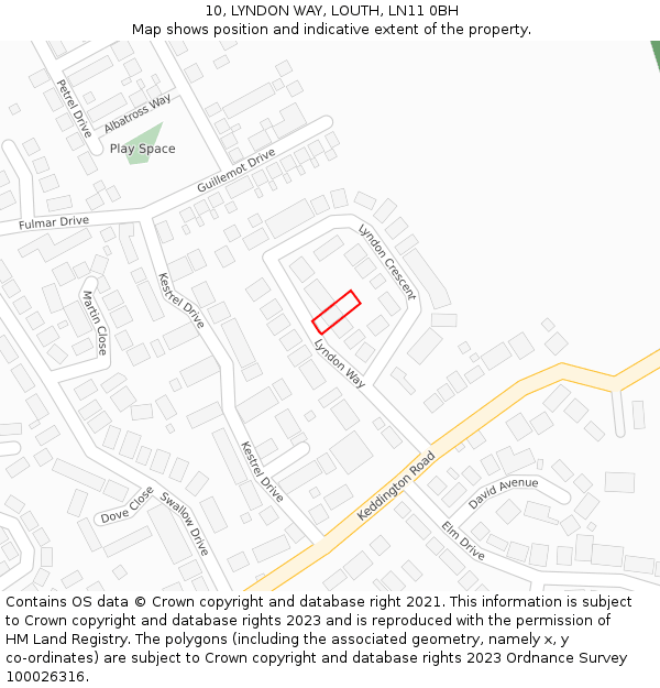 10, LYNDON WAY, LOUTH, LN11 0BH: Location map and indicative extent of plot