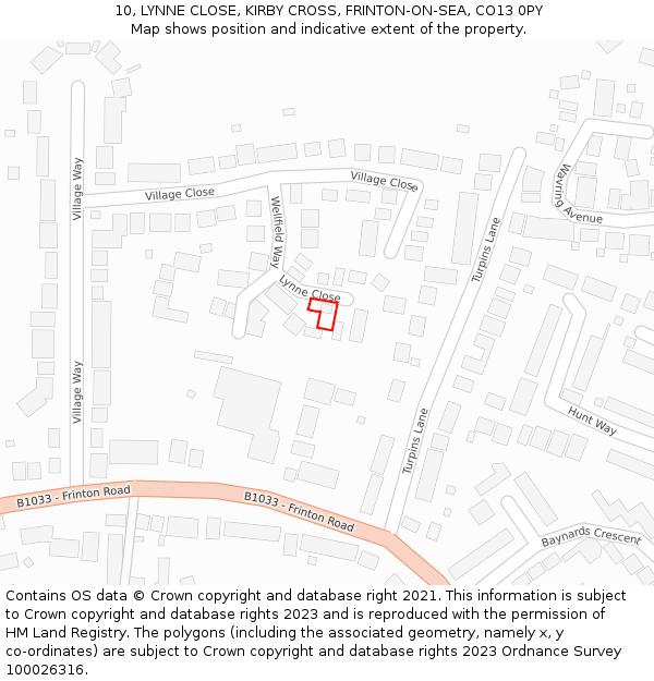 10, LYNNE CLOSE, KIRBY CROSS, FRINTON-ON-SEA, CO13 0PY: Location map and indicative extent of plot