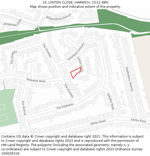 10, LYNTON CLOSE, HARWICH, CO12 4BN: Location map and indicative extent of plot