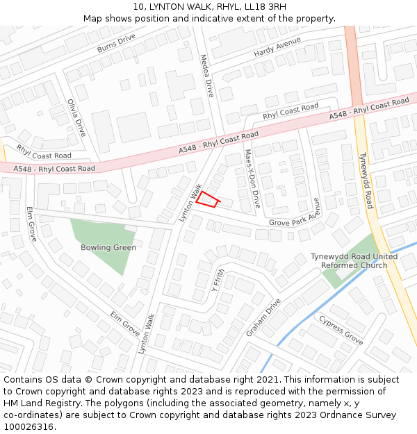 10, LYNTON WALK, RHYL, LL18 3RH: Location map and indicative extent of plot