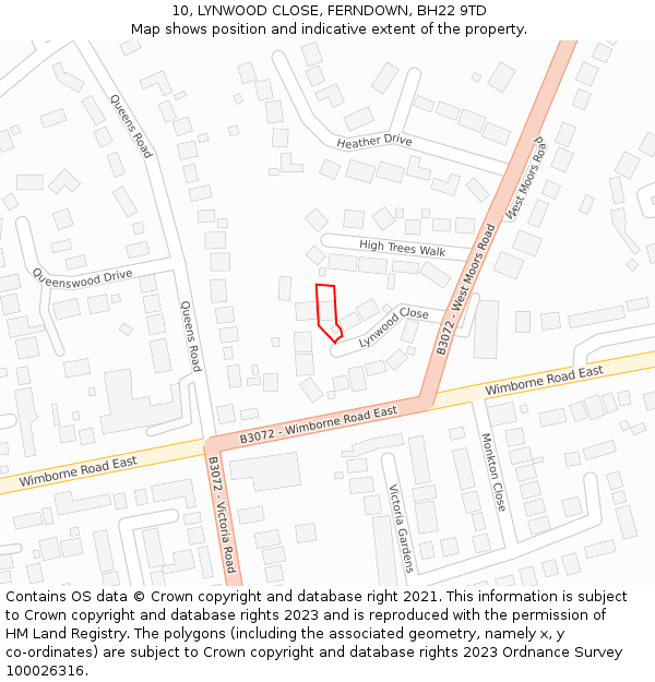 10, LYNWOOD CLOSE, FERNDOWN, BH22 9TD: Location map and indicative extent of plot