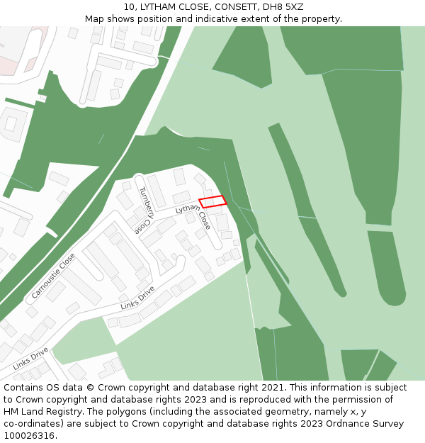 10, LYTHAM CLOSE, CONSETT, DH8 5XZ: Location map and indicative extent of plot