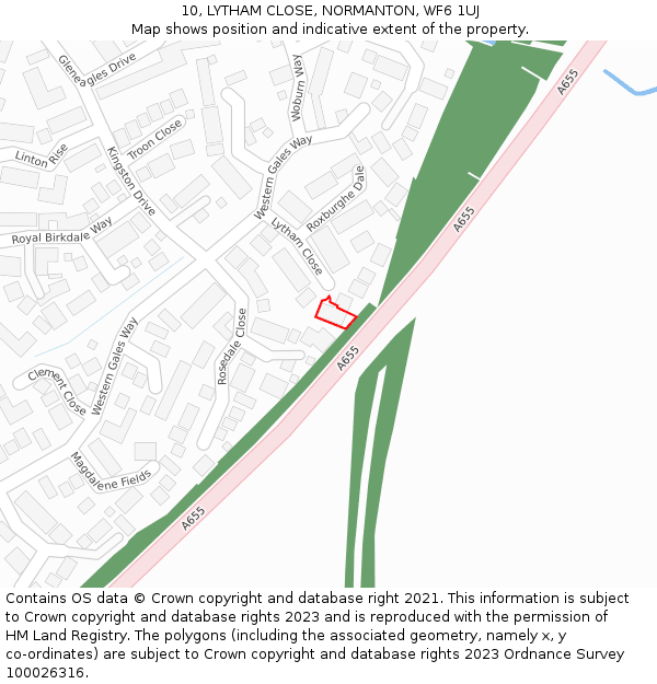 10, LYTHAM CLOSE, NORMANTON, WF6 1UJ: Location map and indicative extent of plot