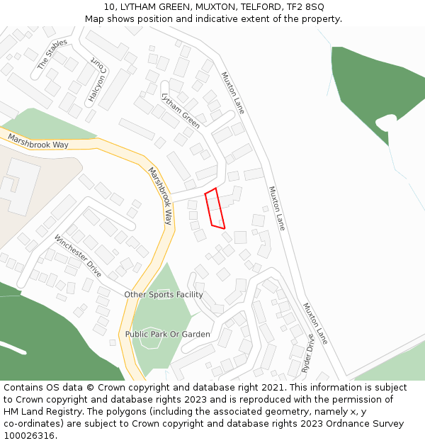 10, LYTHAM GREEN, MUXTON, TELFORD, TF2 8SQ: Location map and indicative extent of plot
