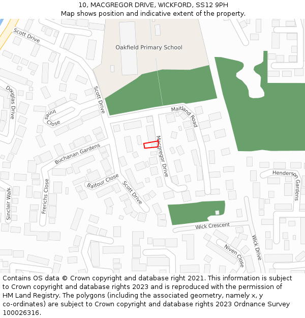 10, MACGREGOR DRIVE, WICKFORD, SS12 9PH: Location map and indicative extent of plot