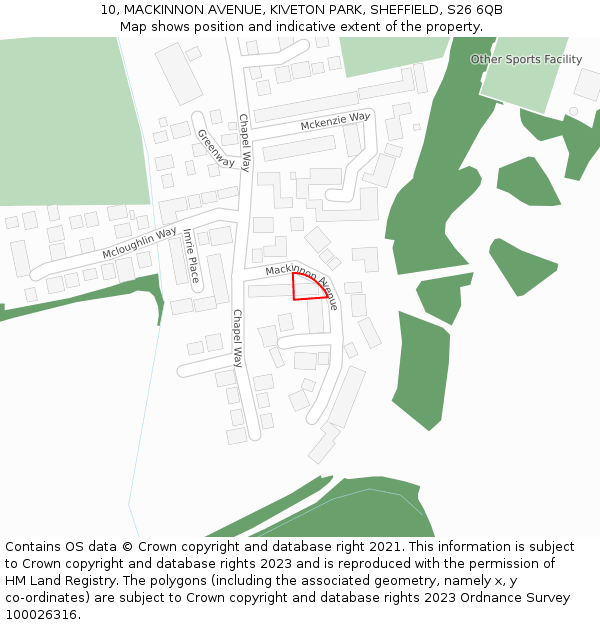 10, MACKINNON AVENUE, KIVETON PARK, SHEFFIELD, S26 6QB: Location map and indicative extent of plot