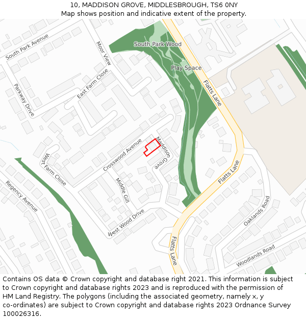 10, MADDISON GROVE, MIDDLESBROUGH, TS6 0NY: Location map and indicative extent of plot