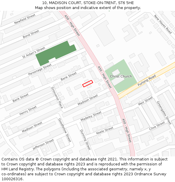 10, MADISON COURT, STOKE-ON-TRENT, ST6 5HE: Location map and indicative extent of plot