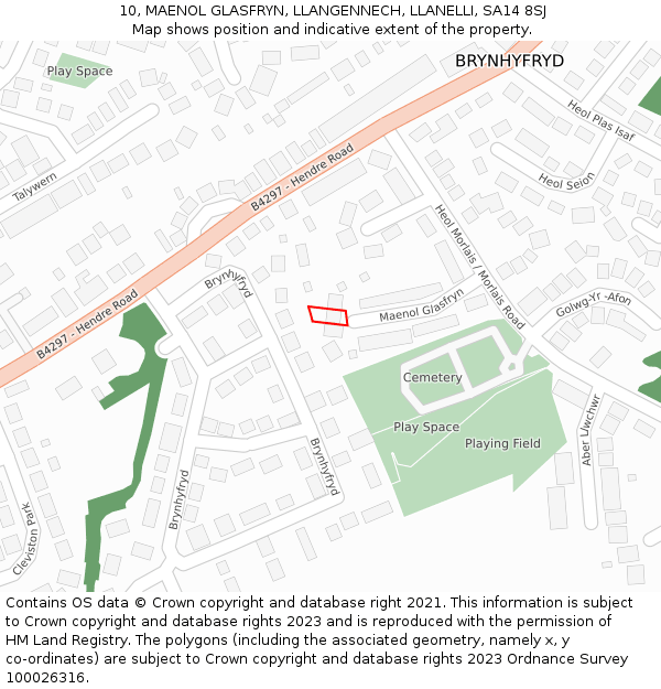 10, MAENOL GLASFRYN, LLANGENNECH, LLANELLI, SA14 8SJ: Location map and indicative extent of plot