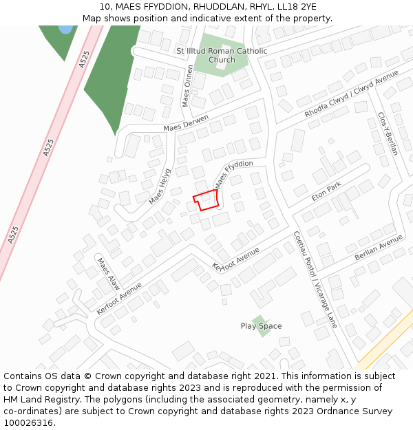 10, MAES FFYDDION, RHUDDLAN, RHYL, LL18 2YE: Location map and indicative extent of plot