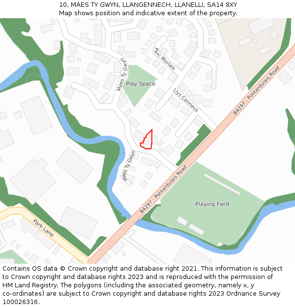 10, MAES TY GWYN, LLANGENNECH, LLANELLI, SA14 8XY: Location map and indicative extent of plot