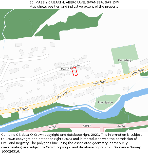 10, MAES Y CRIBARTH, ABERCRAVE, SWANSEA, SA9 1XW: Location map and indicative extent of plot