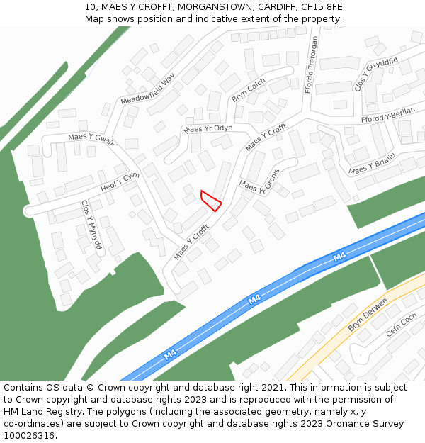 10, MAES Y CROFFT, MORGANSTOWN, CARDIFF, CF15 8FE: Location map and indicative extent of plot