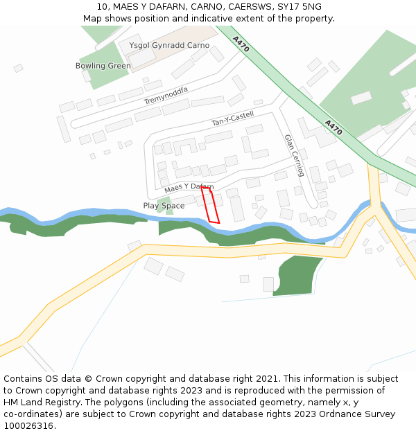 10, MAES Y DAFARN, CARNO, CAERSWS, SY17 5NG: Location map and indicative extent of plot