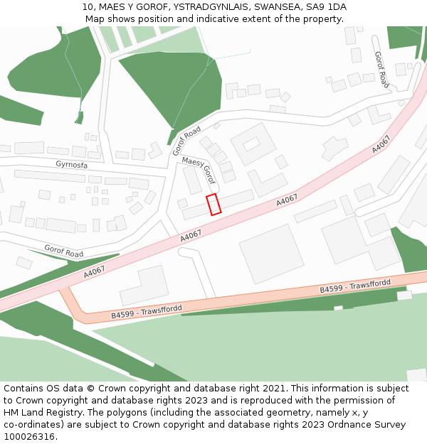 10, MAES Y GOROF, YSTRADGYNLAIS, SWANSEA, SA9 1DA: Location map and indicative extent of plot