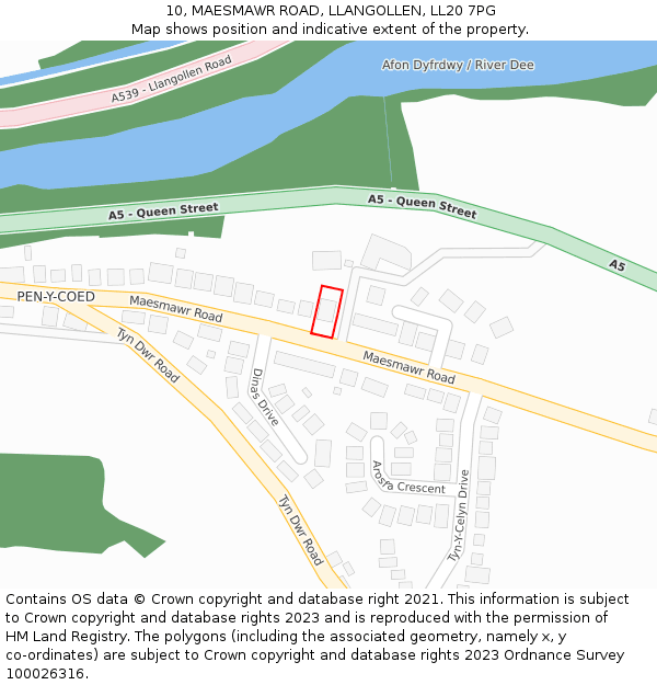 10, MAESMAWR ROAD, LLANGOLLEN, LL20 7PG: Location map and indicative extent of plot